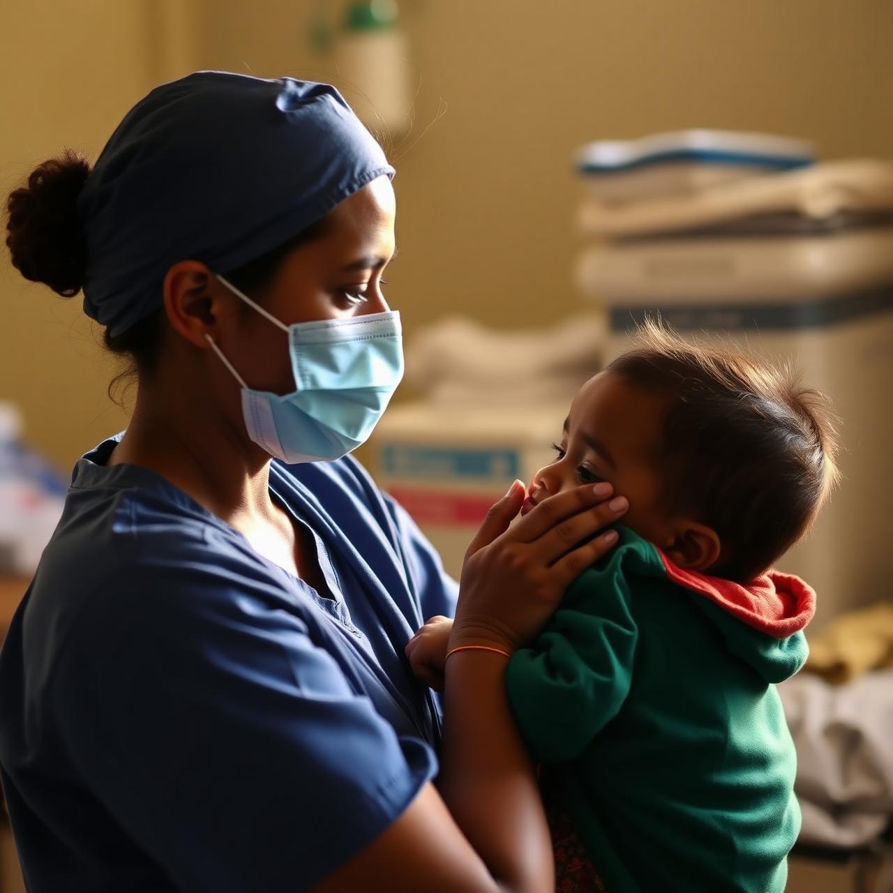 Healthcare worker with child